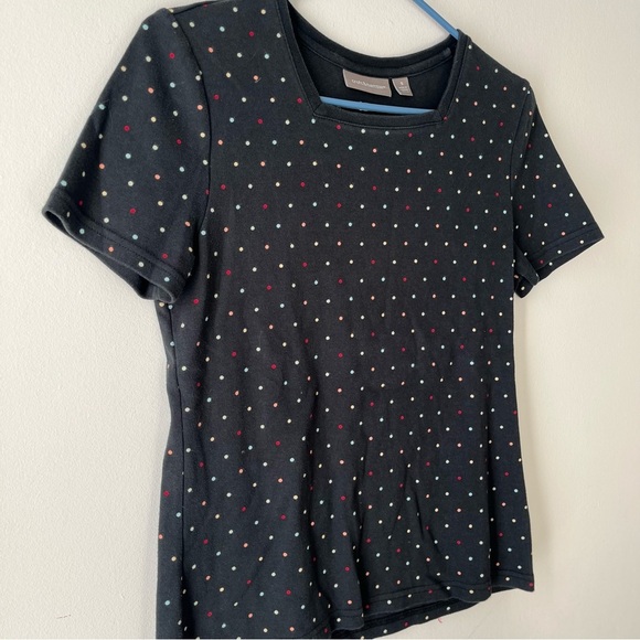 Croft & Barrow women’s short sleeve casual polka dot black square neck tee shirt - Picture 3 of 10